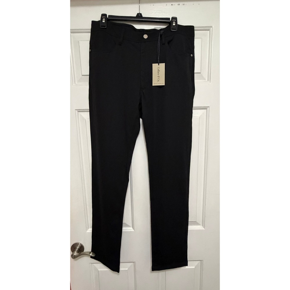 Collars & Co Mens CEO Tech Pants Black 34x32 5-Pocket‎ Performance Trousers
